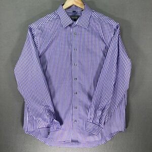 Kenneth Cole Reaction Mens XL Slim Fit Gingham Check Long Sleeve‎ Dress Shirt